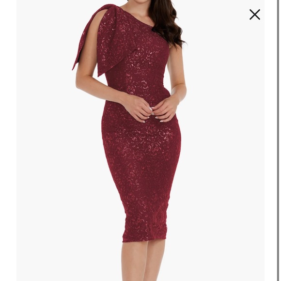 Dress the Population Tiffany One Shoulder Burgundy Lace Dress Sz L NWT - Picture 1 of 6